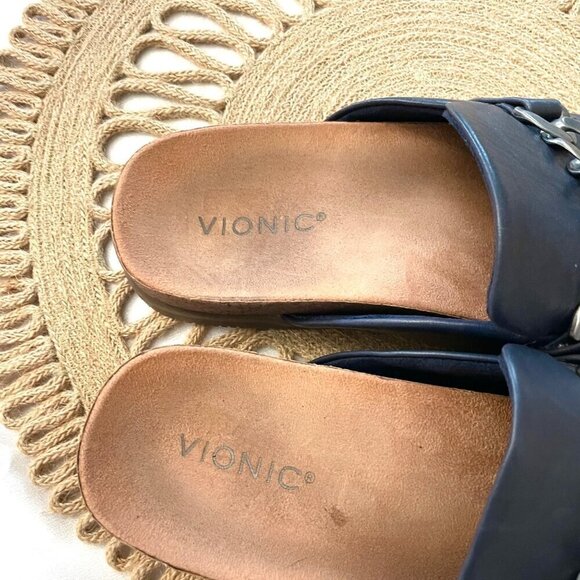 Vionic Georgie Navy Leather Chain Slip-On Mules Size 8.5 - Picture 5 of 10